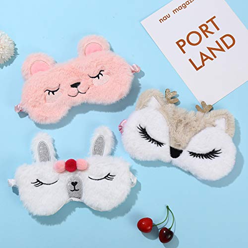 4 Pack Unicorn Sleeping Mask For Girls Soft Plush Blindfold Cute Sheep Koala Fox Rabbit Sleep Masks Eye Cover Eyeshade For Kids Teens Women Plane Travel Nap Night Sleeping #TOP5