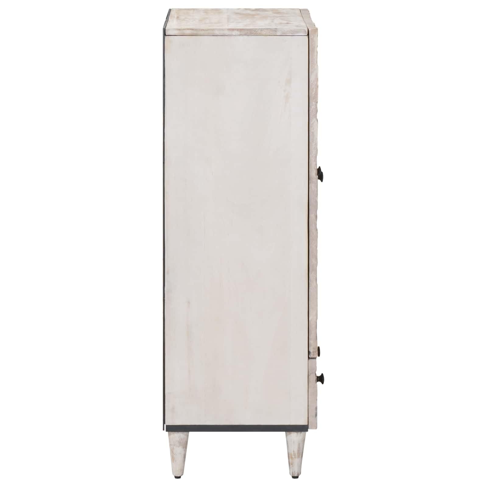 Fengshui Armadio alto con scaffale, bianco, 60 x 33,5 x 100 cm, in legno massiccio di mango | Gambe in metallo nero, supporto stabile, facile montaggio, look industriale, soggiorno