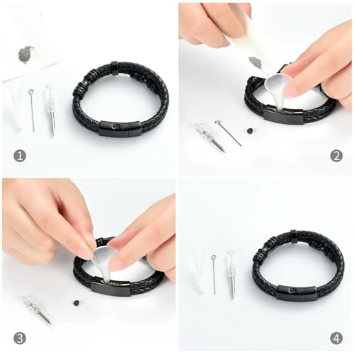 Bracelet urne funéraire cuir noir 22cm bijou commémoratif cendres feuille