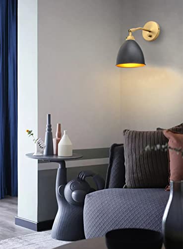 Yosoan Vintage Wall Sconce Bookcase Light, 2-Pack Dimmable Switch Industrial Mount Metal Fixture Lighting Lamp with 6.1" Oval Black Metal Shade in-Build Gold and 4.7" Antique Canopy Reading Light - Image 4