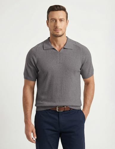 Camiseta polo tejida de manga corta para hombre, mezcla de lana, cuello Johnny miniatura 2