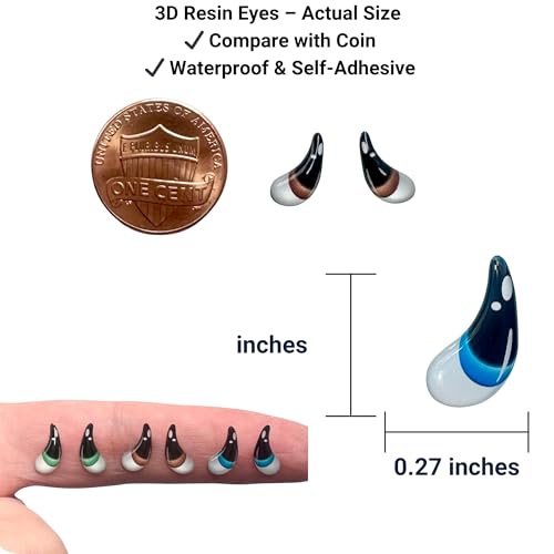 Image of 3D Resin Doll Eyes - 7mm Self-Adhesive Craft Eyes (24 pcs / 12 Pairs) - Realistic Cabochon Eyes for Amigurumi, Dolls, Polymer Clay, Cold Porcelain, Felt & DIY Crafts (Green, Blue and Brown)