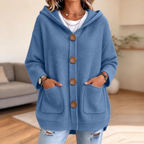 MaMiDay Waffle Cardigan Hoodie for Women Button Long Sleeve Baggy Loose - image 7