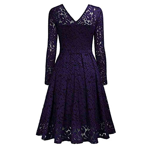 Vestido formal feminino de renda floral com decote em V, manga curta, vestido midi de convidada de c