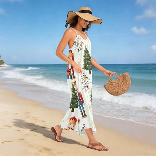 Robe d'été anti-chaleur dos nu motif casse-noisette beige à bretelles