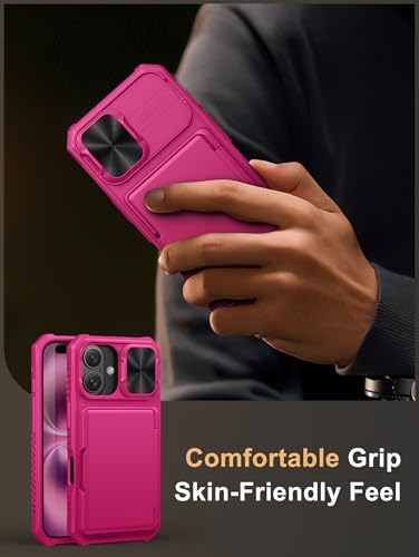Image of Vihibii PC,Silicone For iPhone 16 Case Wallet With Card Holder(4 Cards)[RFID Blocking] & Slide Camera Cover & Raised Edges Protect Screen,Shockproof Rugged Phone Case For iPhone 16 6.1 inch 2024,Pink | RFID Blocking, Slide Lens Camera Cover, Military Grade Drop Protection, Rugged Back, Silicone Edge, All-in-one wallet case
