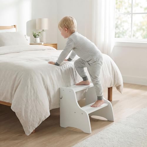 Image of Costzon Folding Toddler Step Stool with Chalkboards, 4-in-1 Standing Kitchen Tower w / 2-Step Stool, Safety Nets & Anti-Tip Feet, Wooden Toddler Tower Foldable for Boys & Girls Aged 2+ (White)