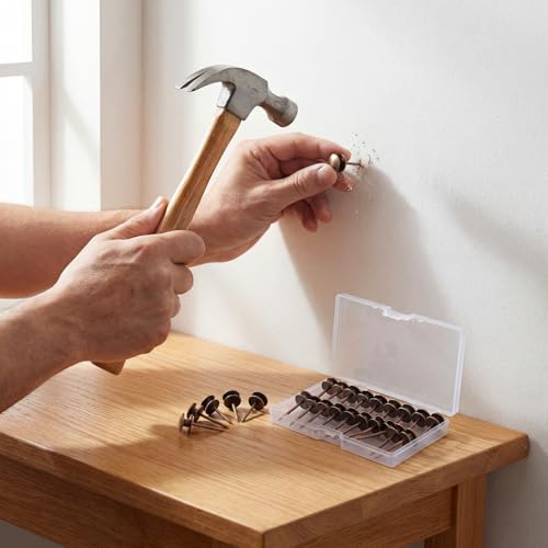 Image of Hotop 25 Pcs Double Headed Picture Hangers Nails Small Head Hanging Nails Picture Photo Hanging Hook Pins Decorative Nail Hook Hangers for Home Office School (Red Bronze)