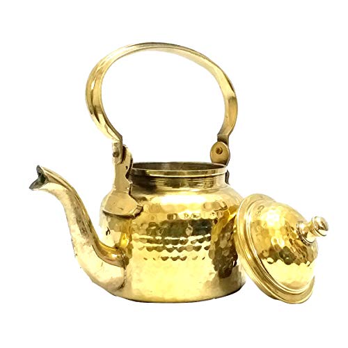 Ekam Art Indian Handmade Hammered Brass Tea Kettle Classic Espresso