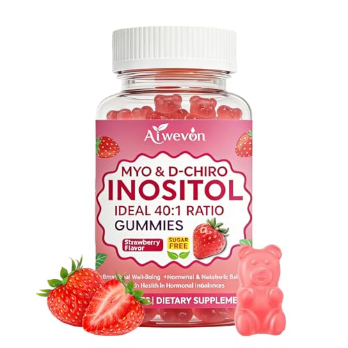 Aiwevon Myo-Inositol & D-Chiro Inositol Gummies 40:1 Ratio Hormone Balance Supplement for Women Ovarian & Fertility Support with Vitamins Myo Chiro Inositol Gummies for Womens Health 60 Count