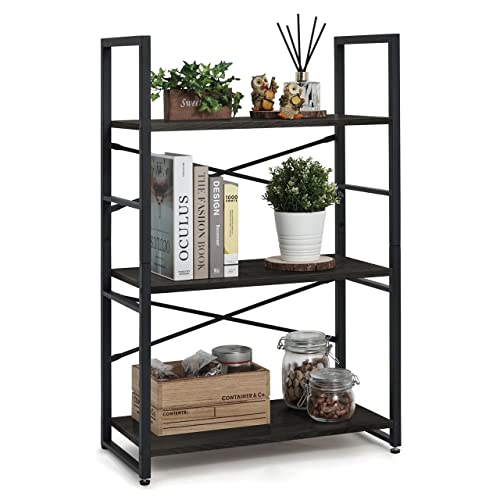 Image of CAPHAUS 3 Tier Small Bookshelf, 24 Inch Width Free Standing Shelf, Bookcase Shelf Storage Organizer, Industrial Book Shelves for Home Office, Living Room, Black Shelves & Metal Frame