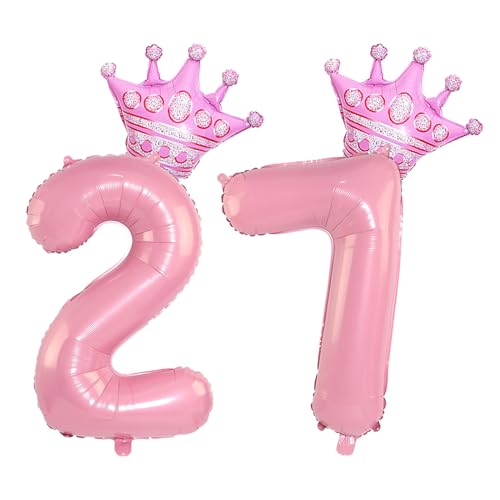 40 Inch Pink Crown Number 27 Balloons, 27th Birthday Balloons for Men Women, Pink 27th Celebration Decor Happy 27th Birthday Party,27th Birthday Party Decoration Wedding Anniversary Events Supplies