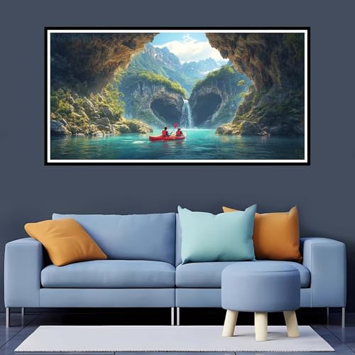 5D Diamond Painting Grande Formato Bote, Diamond Painting Kit Full Round Drill Paisaje Pintura de Diamante 40x80 cm, Punto de Cruz Diamond Painting Adultos, Diamond Art para Casa Decoración-YZ707