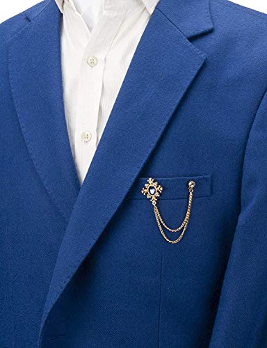 A N Kingpiin Royal Blue Shimmer Stone With Rose Gold Engraving Hanging Chain Lapel Pin, Brooch Suit Stud, Shirt Studs Men's Accessories #TOP1