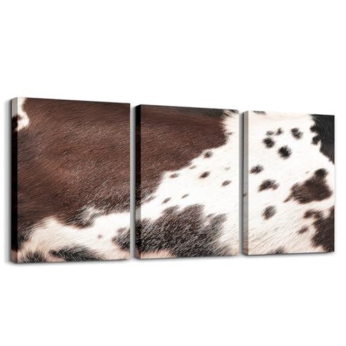 Feelyou Cow Fur Picture Wall Decor Cowhide Print Canvas Wall Art Living Room Bedroom Farmhouse Bathroom Wall Art Home Decor Western Farm Animal Skin Wall Painting 12x16 inch 3 Piece