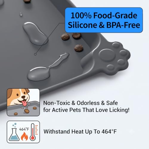 Reopet Silicone Pet Feeding Mat - Waterproof & Non-Slip Dog Cat Placemat | High Raised Edges Prevent Food & Water Spills to Protect Floors, Easy to Clean, Fit for Dog Cat Bowls - Image 6