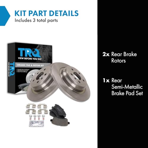 Image of TRQ Rear Brake Pad and Rotor Set Semi Metallic Compatible with 2016 GLE300d 2016-2018 GLE350 2015 ML250 2012 ML350