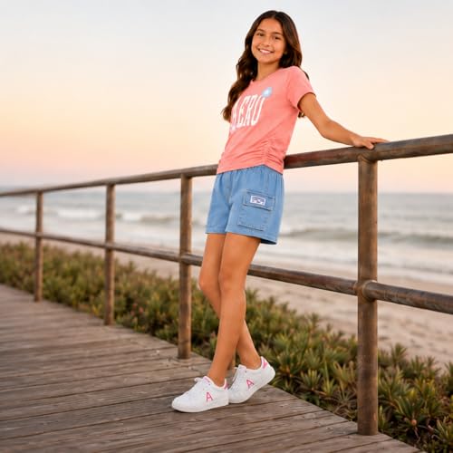 Image of AEROPOSTALE Girls Shorts Set - 2 Piece Soft Short Sleeve Graphic Tees and Twill or Denim Shorts Summer Outfits for Girls