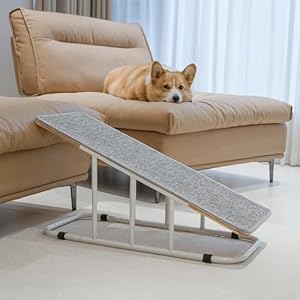 PETKARAY Dog Ramp for Bed, Indoor Pet Ramp for Couch, Dog Stairs for Small Medium Size Pet, Metal ramp and Anti-Slip Steps, 16″ Fixed Height