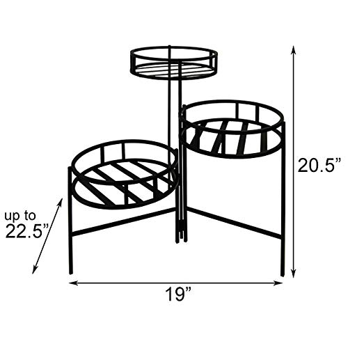 Panacea 86715 Plant Stand With Contemporary Design And 3-Tier Round Fold Out, 21-Inch Height, Black #TOP3