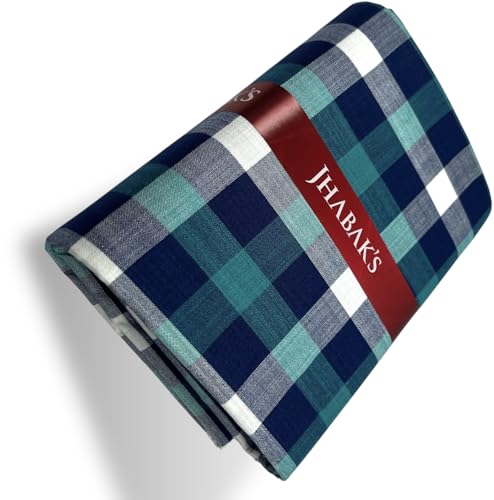 Image of JHABAK'S Cotton Blend Unstitched Checkered Fabric for Men - 2.35m Shirt Piece / 3m Kurta Piece - Width 36 Inches