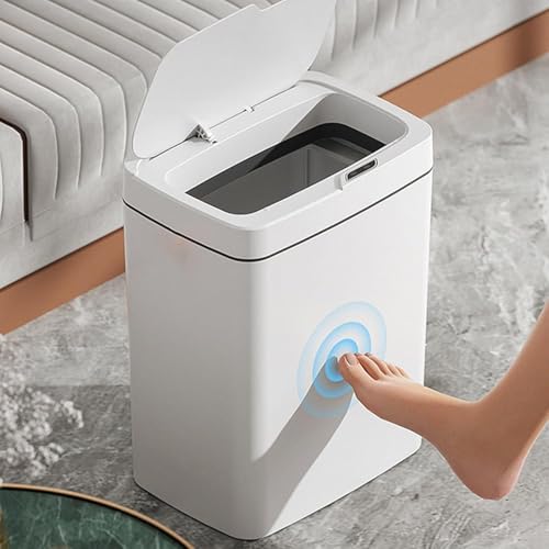 Image of House of Quirk Automatic Bathroom Trash Can, Smart Garbage Can with Lid Small Trash Bin, Motion Sensor Trash Can Touchless, Kitchen Slim Waste Basket (18Litre, White)