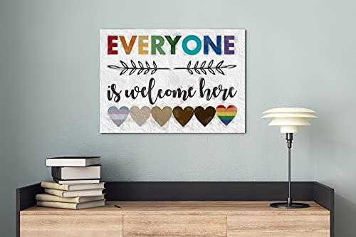 Bioprocess Póster con texto en inglés 'Everyone Is Welcome Here', póster de diversidad, póster de amabilidad, póster de igualdad, decoración de pared para aula, manualidades, placa decorativa de