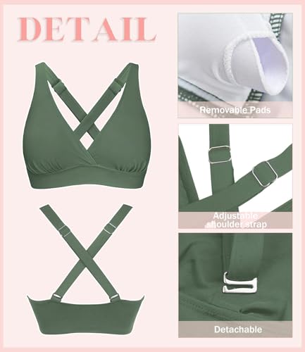 Image of Women's Sporty Adjustable Wide Straps Bikini Top Large Bust Criss Cross Back Supportive Swimsuit Tops Only