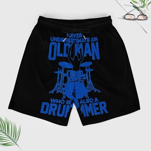 Old Man Drummer Quick Dry Mens Swim Trunks Swimming Beach Board Shorts with Pockets Workout Gym3