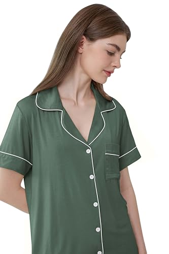 Image of Joyaria Bamboo Viscose Cooling Pajamas for Women Capri Button Front Pjs Set | Ideal for Night Sweats, Hot Sleeper Friendly, Breathable & Moisture Wicking, Short Sleeve Top