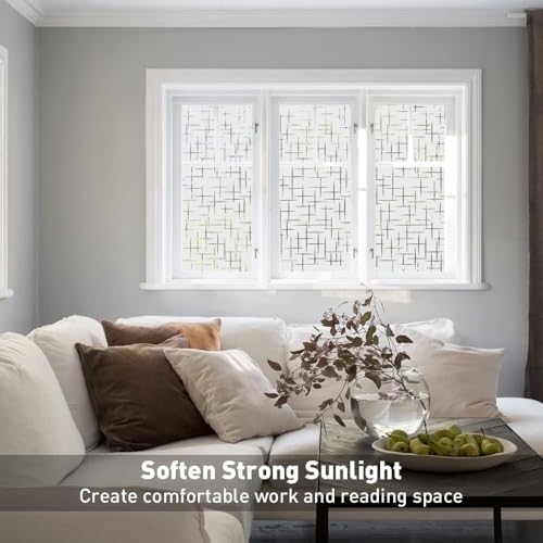 Image of Elton 3D Window Films Privacy Film Self Adhesive Decorative Film for Bathroom Door Window Heat Control Anti UV (Cross Lines) 16 x 72 inches