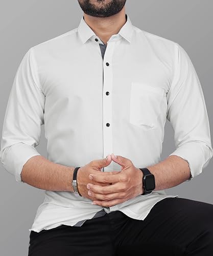 Image of Teaserwear Mens Slim Fit Casual Shirt | Solid Polo Neck Design | Premium Cotton Blend Fabric | Full Sleeve Formal and Casual Wear for Men