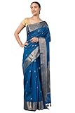 Mela Bazaar Banarasi Cotton Silk Saree/Fall Attached/Blouse Fabric Included/Tassels Attached (Blue)