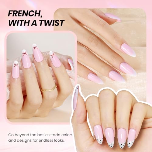 Image of Beetles French Tip Gel Polish Set with White Pink Polish and Stickers | 15ML Full Size White Pink Gel Polish with 2 French Nail Art Sticker Sheets for DIY Manicures