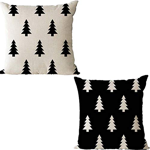 ZYCH Black and White Geometric Pattern Christmas Tree Cotton Linen Square Throw Pillow Case Cushion Cover 18 x 18 Throw Pillow Covers (2)