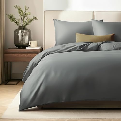 SALAD HOUSE - Mako Satin Bettwäsche 135x200 Grau - 100% Ägyptische Baumwolle (400 TC) - Hochwertig, Kühlend, Bügelleicht & Glatt wie Seide -...
