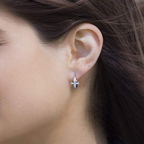 1/7 Cttw Cubic Zirconia Curved Cross Hoop Earrings for Women in Rhodium Plated Brass2