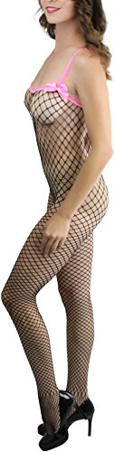 Image of ToBeInStyle Women's Bodystocking Crotchless Peek-A-Boo Fishnet Lace Bodysuit