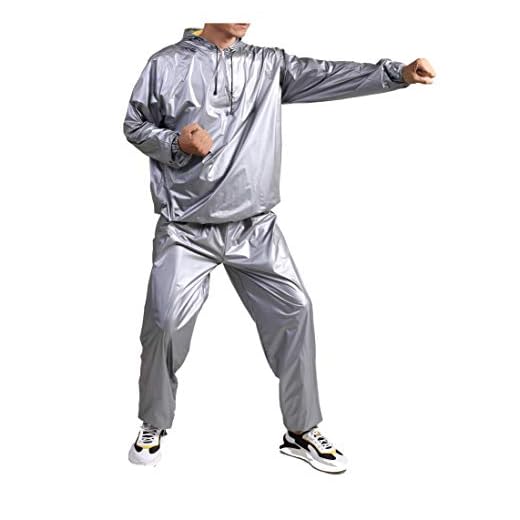 GOLD XIONG PADISHAH Heavy Duty Sweat Sauna Suits Exercise Gym Suit Full Body Anti-Rip Sweat Suits PVC Weight Loss Sauna Suit for Men Women | Windproof,Waterproof(Size XL,Silver)