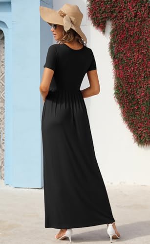 Image of GRECERELLE Womens Summer Long Maxi Dresses 2026 Short Sleeve V Neck Casual Button Dress with Pockets