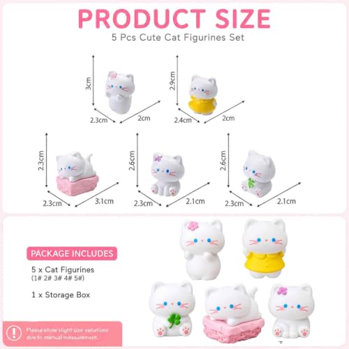 Image of White Cat Decor 5Pcs Miniature Toys Figurines