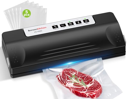 Bonsenkitchen Vacuum Sealer Machine with 5 Bags, Black/Silver - image 1