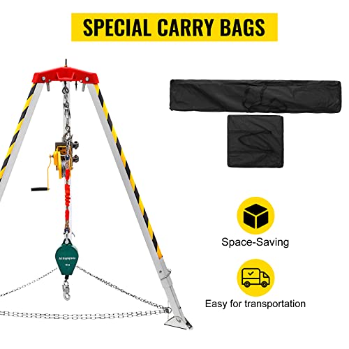 Bestequip Confined Space Tripod 8' Legs, 1800Lbs Winch Confined Space Kit, 98' Cable Confined Space Rescue Tripod, With 32.8' Fall Protection, For Traditional Confined Spaces #TOP5