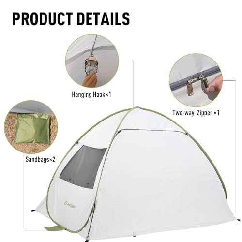 Image of EchoSmile Pop Up Tent for 4 Person Family, Beach Tent Sun Shelter with UPF 50+ UV Protection & Waterproof, Lightweight & Easy Automatic Setup Portable Cabana for Outdoor Travel (Green)