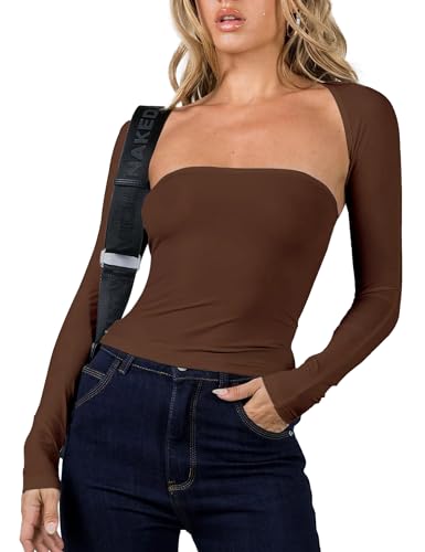 Women 2 Piece Long Sleeve Y2K Cardigan Bolero Shrug Set Strapless Going Out Crop Top 2023 Fashion T-Shirt Tank Tops3