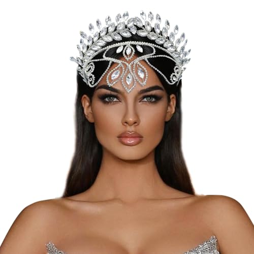 Mpoikba Rhinestone Bride Headband Wedding Headpiece for Brides Tiaras for WomenSilver)