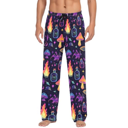 Men's Colorful Mushrooms Skulls Pajama Pants with Pockets - Straight Fit Cotton Sleep Bottoms for Lounge & Nightwear2