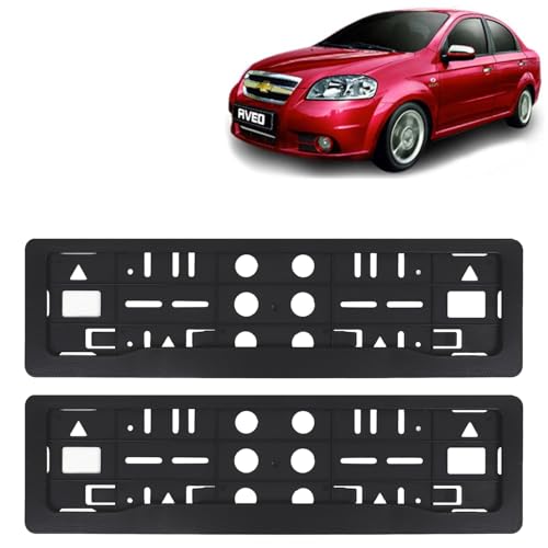 Image of KINGSWAY Aveo Car Number Plate Frames for All 2007 to 2012 Models of Chevrolet Car Registration Plate Holders, Black Licence Plate Covers (Front and Rear), Universal Size 51.5 x 14.5 cm