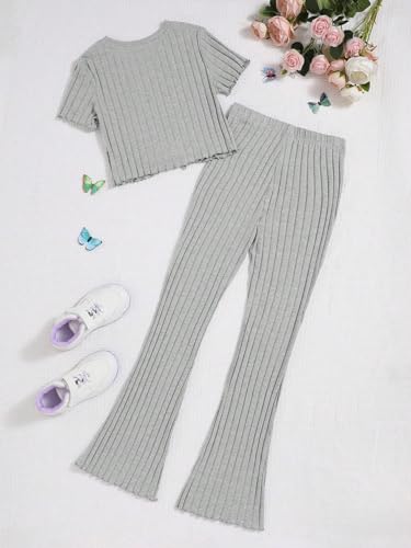 Image of Floerns Girls 2 Piece Outfit Twist Hem Tee Shirt and Flare Leg Pants Set
