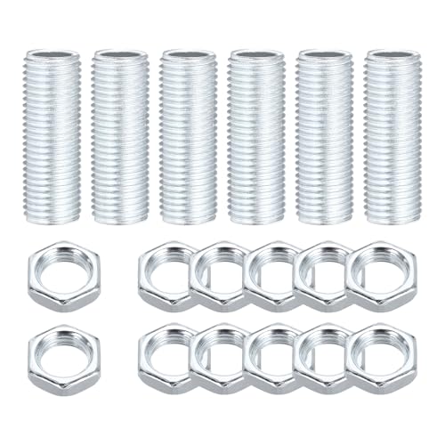 uxcell 6Pcs 1.6" Lamp Pipe Nipples Kit with Lock Nuts, M14x1.5 Fine